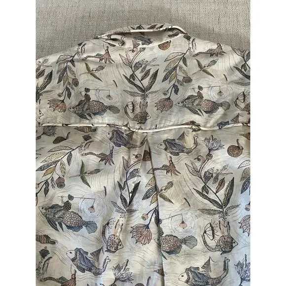 Le Soleil d Ete Magic Fish Silk Blouse Leaf Print Size PP XS S